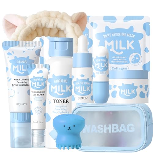 MrCuvaryas 12 PCS Milk Skincare For Kids, Girls Skin Care For Kids Age 8-12, Hydrating Skincare For Girls 10-12, Milk Ex