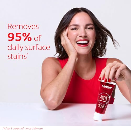 Colgate Optic White Stain Fighter Whitening Toothpaste, Mint, 4 - Product Imagery