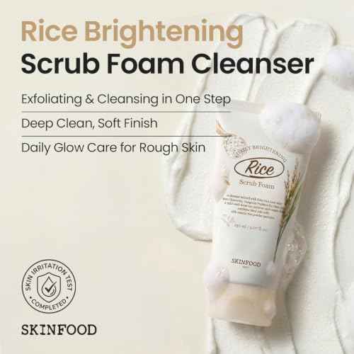 SKINFOOD Rice Daily Scrub Foam, Facial Cleanser with Face Scrub, - Product Imagery