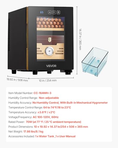 VEVOR Electric Humidor, 16L, 100 Counts Electric Cigar Humidor - Product Imagery