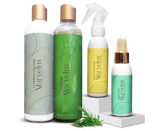 Marvelux Hair Care Kit – Rosemary Anti-Hair Loss Shampoo, Repairing Mask, Thermal Protector & Leave-In Tonic – Coconut S