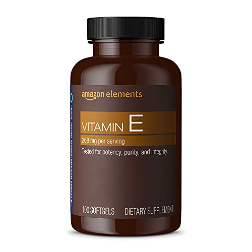 Amazon Elements Vitamin E, 400 IU, 100 Softgels, 100 days of - Product Imagery