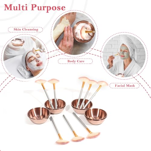 8 Pcs Rose Gold Esthetician Supplies 4 Facial Fan Brushes - Product Imagery