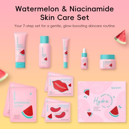 QUIYUM Watermelon & Niacinamide Skincare Set for Women Teens - Product Imagery