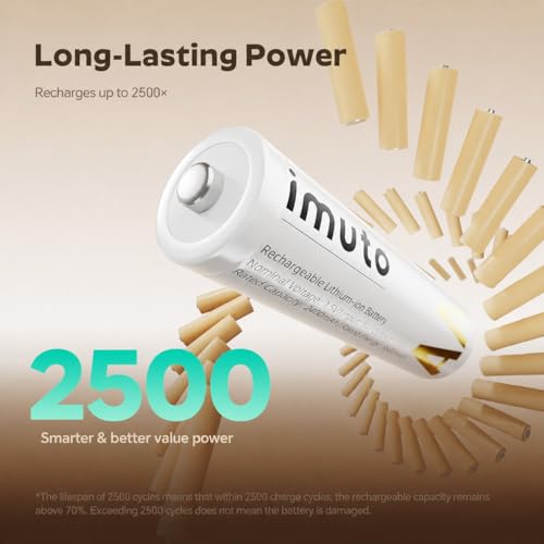 imuto Rechargeable aa Batteries, 3600mWh aa Lithium Batteries 4 - Product Imagery