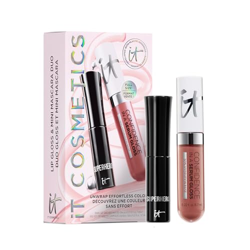 IT Cosmetics Superhero Elastic Stretch Volumizing + Lengthening Mascara – [SET] Black Mascara + Lipgloss