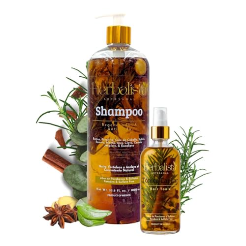 Herbalista Viral New Hair Care Bundle - Herbal Shampoo 1000ml (33 fl oz) + Hair Tonic 250ml - With Real Pieces of Rosema