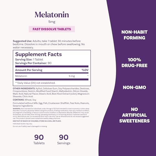Natrol Melatonin 5 mg Fast Dissolve Tablets, Strawberry, 90 Count - Product Imagery