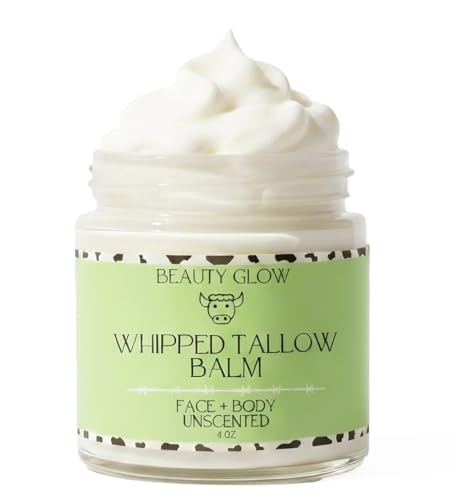 Beauty Glow Organic Whipped Beef Tallow + Rosehip Oil for Face & Body Moisturizer Cream Lotion Balm Natural Grass Fed an