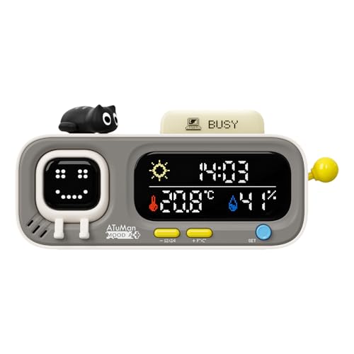 ATuMan Mooda Smart Thermometer Hygrometer Clock with Retro Pixel Display, Cute Animated Expressions, Temperature Humidit
