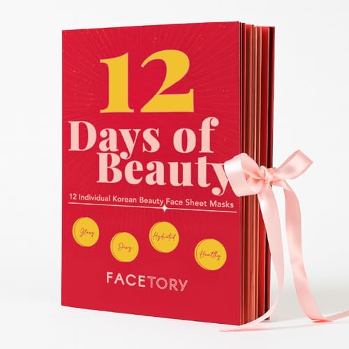 FACETORY 12-Day Korean Face Mask Gift Set, Hydrating, Soothing & Glowing – 1 Count (Pack of 12)