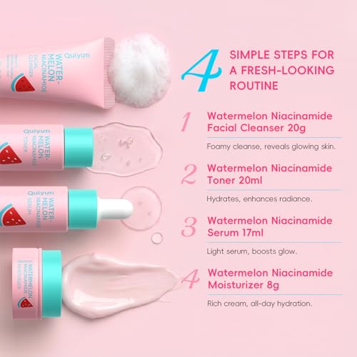 QUIYUM Watermelon Niacinamide Travel Kit – 4 Pcs Skincare Set - Product Imagery