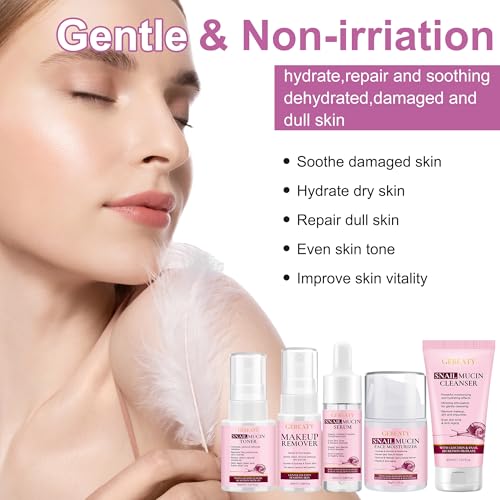Skin Care Set, 5-Piece Hydrating & Soothing Snail Mucin Skincare - Product Imagery