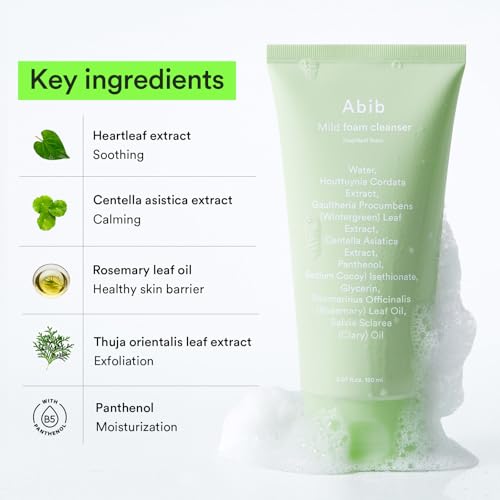 Abib Mild Foam Cleanser Heartleaf Foam 5.07 fl.oz, Low pH - Product Imagery