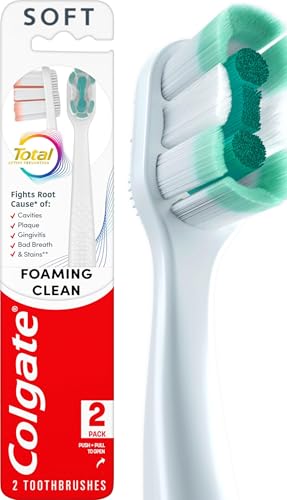 Colgate Total Foaming Clean Toothbrush, Soft, White, 2 Pack - Product Imagery