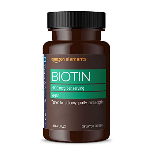 Amazon Elements Vegan Biotin 5000 mcg, Support for Hair, Skin, - Product Imagery