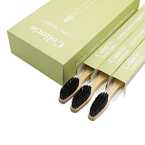 Extra Hard & Firm Bamboo Charcoal Toothbrush Long Head with Wide - Product Imagery