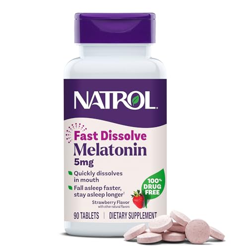 Natrol Melatonin 5 mg Fast Dissolve Tablets, Strawberry, 90 Count - Product Imagery