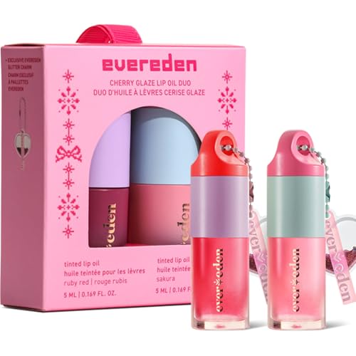 Evereden Kids Tinted Lip Oil 2-Pack & Gift Box, Non-Sticky, Hydrating – Pink & Red Gift Set