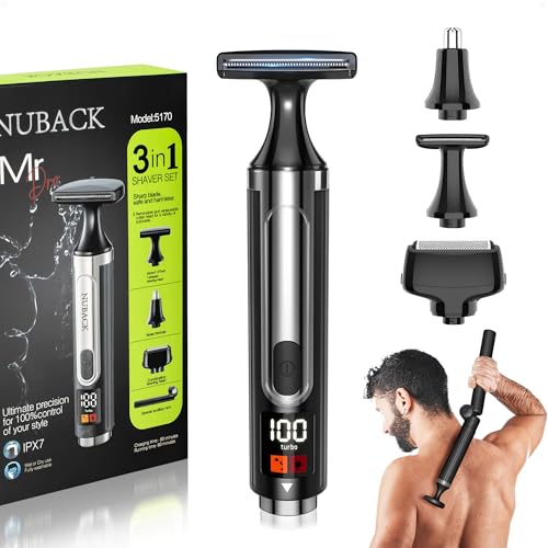 NUBACK Back Shaver for Men, Electric Long Handle Body Trimmer – Deep Black, Stainless Steel
