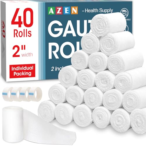 AZEN 40 Pack Gauze Rolls Bandages, 2 in x 4.1 Yards, Premium - Product Imagery