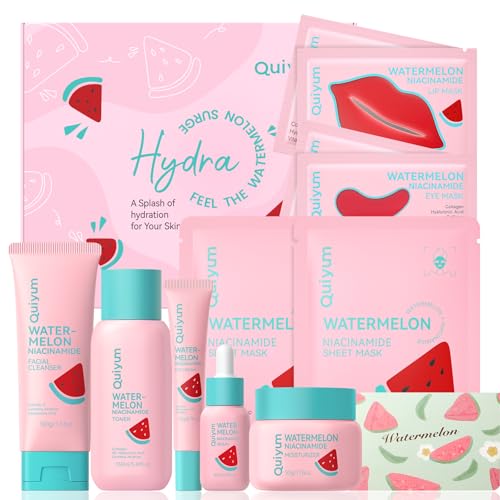 QUIYUM Watermelon & Niacinamide Skincare Set for Women Teens - Product Imagery