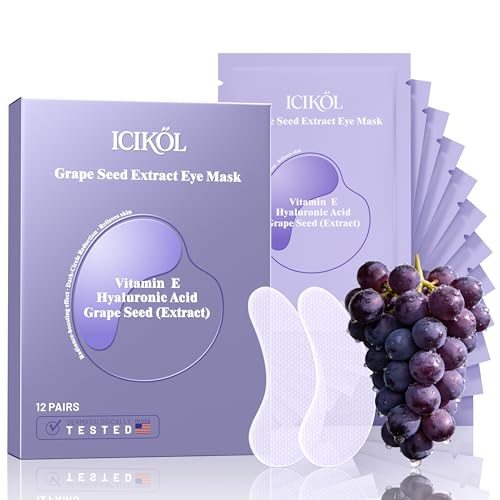 ICIKOL Grape Seed Collagen Under Eye Patches, Eye Mask for Puffy Eyes and Dark Circles, Deep Hydrating Under Eye Mask Pa