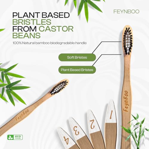 Bamboo Toothbrushes Medium Bristles 6 Pack - BPA Free Bristles - Product Imagery