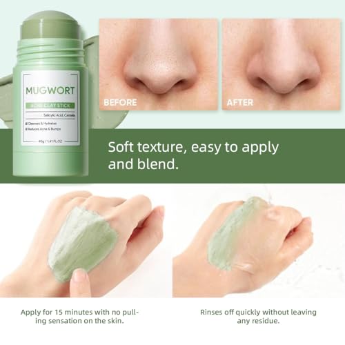 2 Pcs Face Mask Stick for Face，Volcanic and Wormwood Mud Mask - Product Imagery