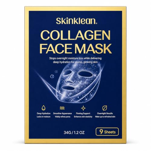 SkinKlean Collagen Face Mask 9 Pack,Hydrating Sheet Masks for - Product Imagery