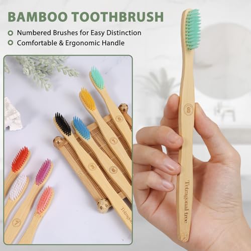 Tetragonal tree 8 Count Biodegradable Bamboo Toothbrushes - - Product Imagery