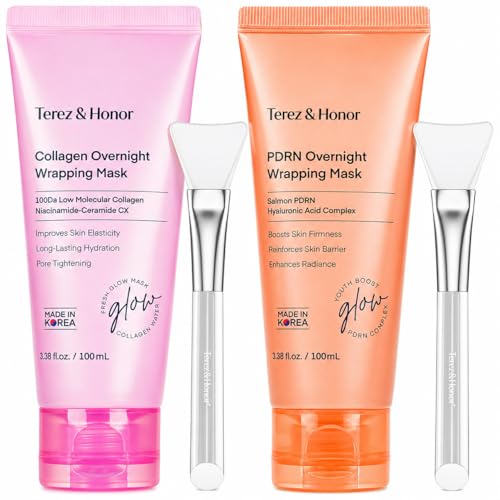 TEREZ & HONOR Collagen Night Wrapping Peel Off Mask & PDRN Duo: Korean Face Mask for Elasticity, Hydration & Glow, Derma