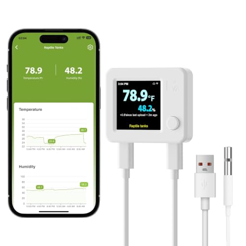 MOCREO WiFi Reptile Thermometer Hygrometer, Waterproof Probe, App Alerts