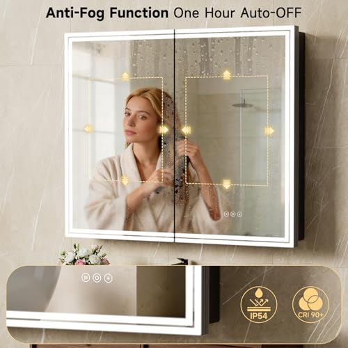 30"x32" LED Lighted Medicine Cabinet, LED Mirror with Defogger, - Product Imagery