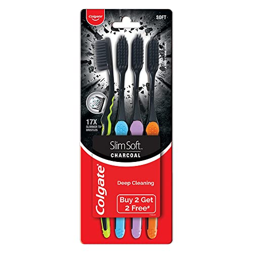 Colgate SlimSoft Charcoal Toothbrush Set of 4 | Soft Bristles | - Product Imagery