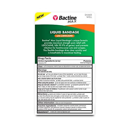 Bactine MAX Liquid Bandage with Lidocaine, Wound Cleaning - Product Imagery