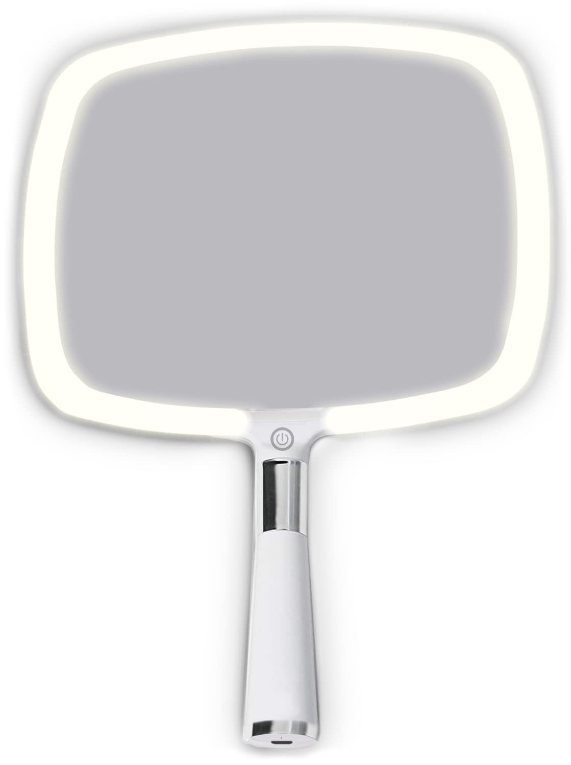 MIRRORVANA Lighted Handheld Mirror with Detachable Stand, 9" x 13" (White) – product photo (Handheld Mirrors)