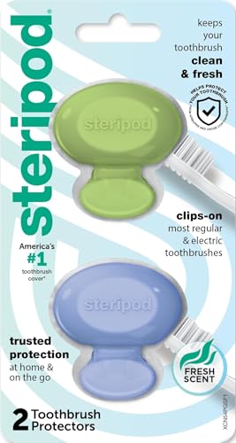Steripod Clip-On Toothbrush Protector, Green/Blue, 2 Count - Product Imagery