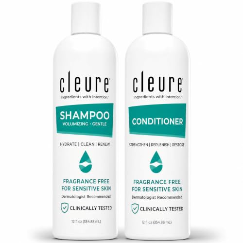 Cleure Volumizing Shampoo & Conditioner Set, Sulfate Free (12 oz Each) – Dye Free, Gluten Free, Mineral Oil Free, Parabe