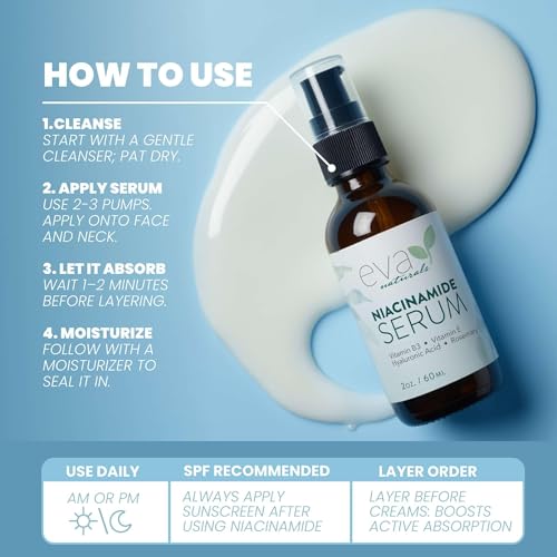 Eva Naturals Niacinamide 5% Serum, Hyaluronic Acid, Vitamin E & - Product Imagery