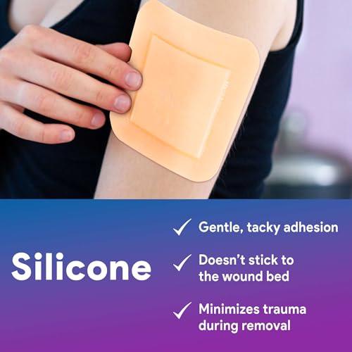 Silicone Foam Dressings 9"x9" - 10 Bordered Silicone Bandages - Product Imagery
