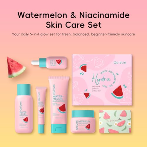 QUIYUM Watermelon & Niacinamide Skincare Set for Women Teens - Product Imagery