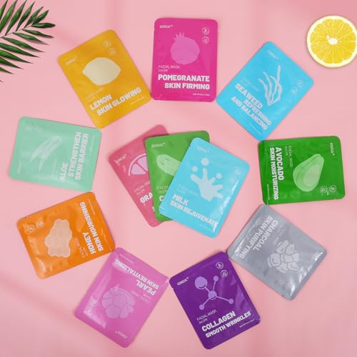 12 Pack Collagen Hydrating Face Masks Skincare, Face Mask for - Product Imagery