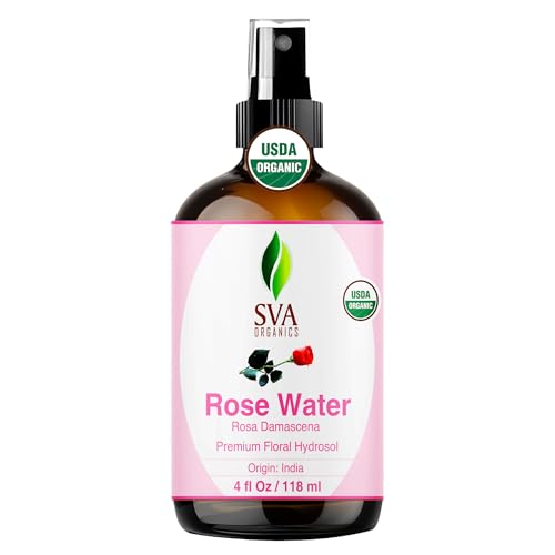SVA ORGANICS Rose Water, Glass Bottle with Spray, 4 Fl Oz (118 - Product Imagery