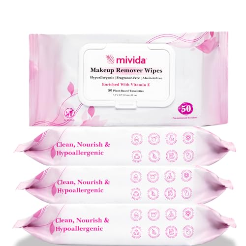 mivida Hypoallergenic Makeup Remover Wipes Bulk With Vitamin E, - Product Imagery