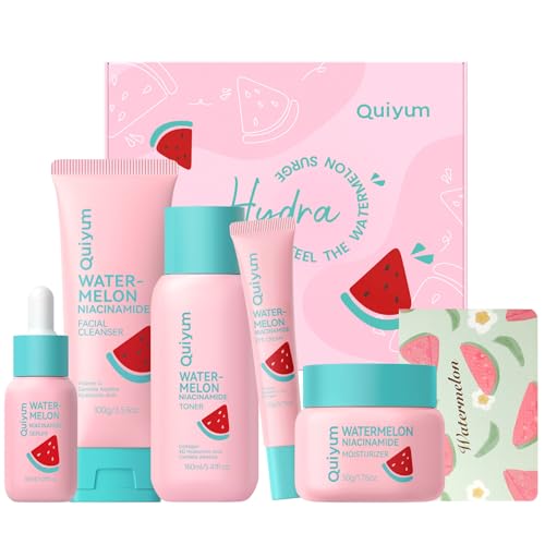 QUIYUM Watermelon & Niacinamide Skincare Set for Women Teens - Product Imagery