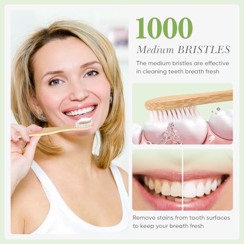 10 PCS Bamboo Toothbrushes Pack, Natural & Eco-Friendly Wooden - Product Imagery