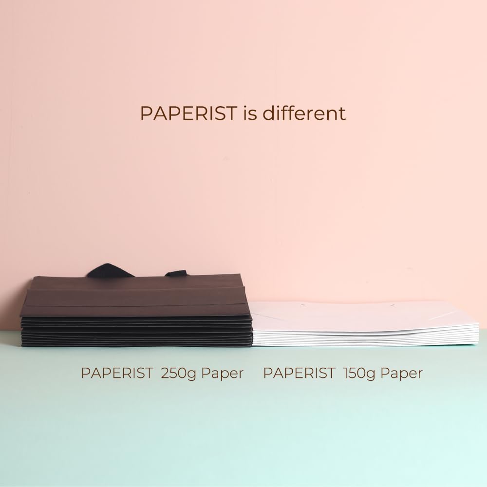 PAPERIST 10pcs 15.7x5.5x11.8 (3) Large Size, Black Paper Bags with Black Cotton Handles, Thick Sturdy Durable Gift bags 