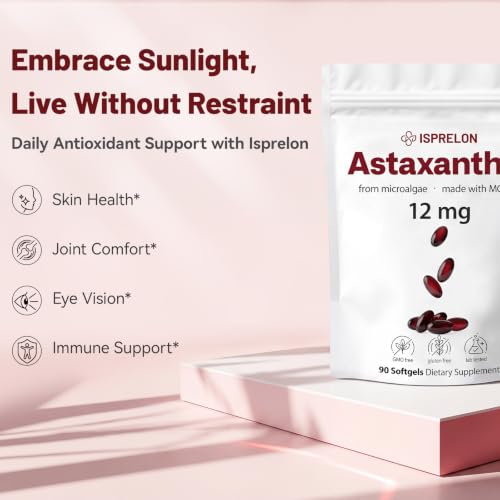 Astaxanthin 12mg with MCT Oil - Travel Size 90 Softgels, 3 Month - Product Imagery
