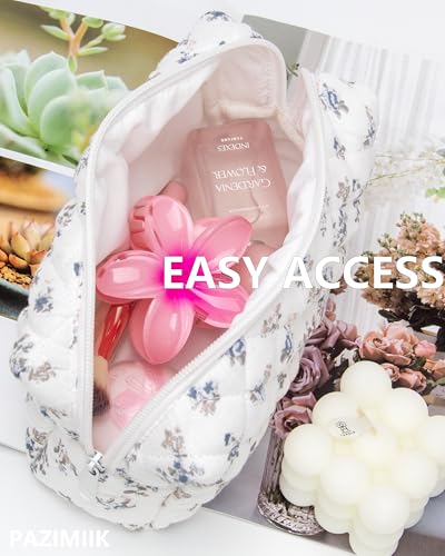 Small Quilted Makeup Bag,Zipper Cosmetic Pouch,Gauze Hyacinth,6 - Product Imagery
